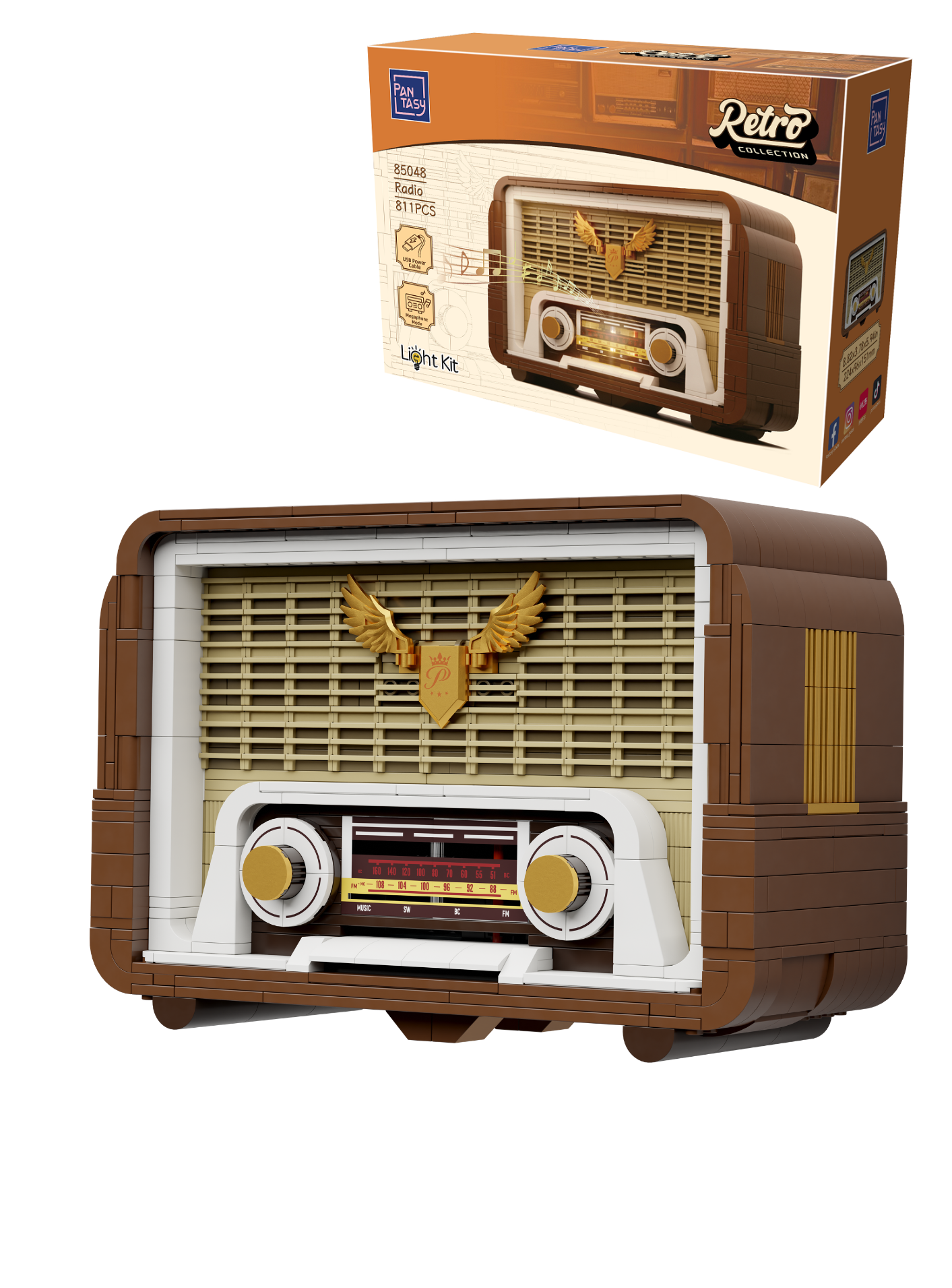 Pantasy 85048 Retro Radio Baustein Modell – Vintage Musikplayer, 811 Teile