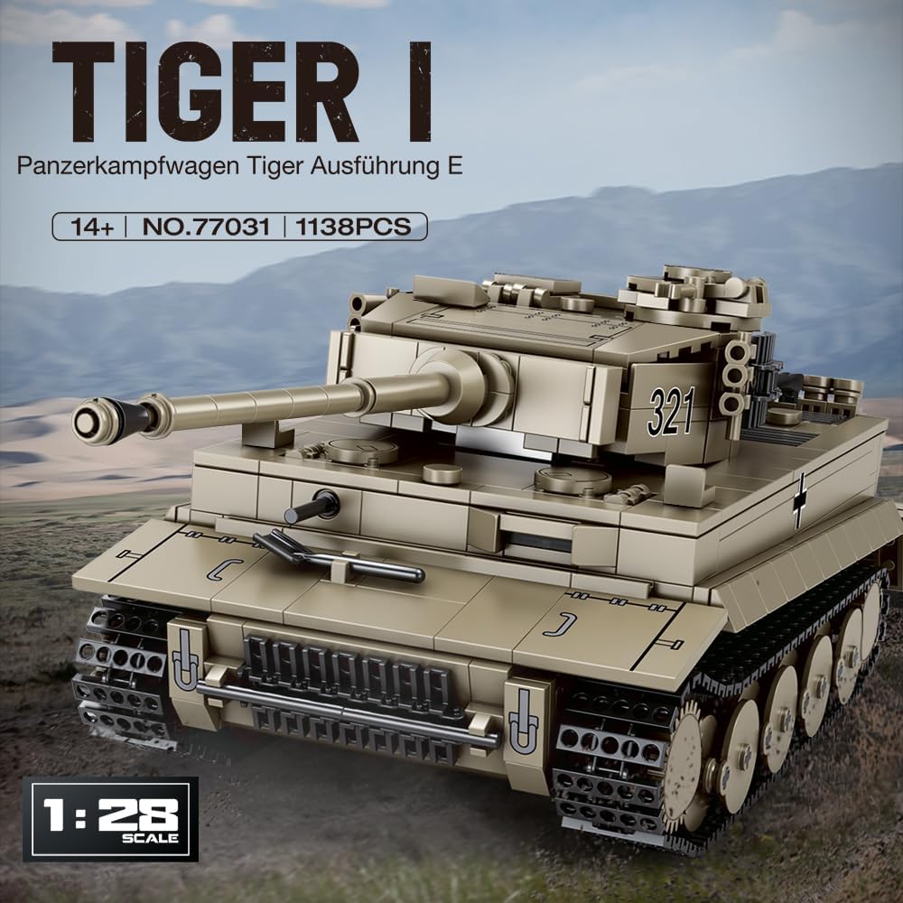 Reobrix 77031 Tiger I Panzer Klemmbaustein Set – 1138 Teile Panzer Modell