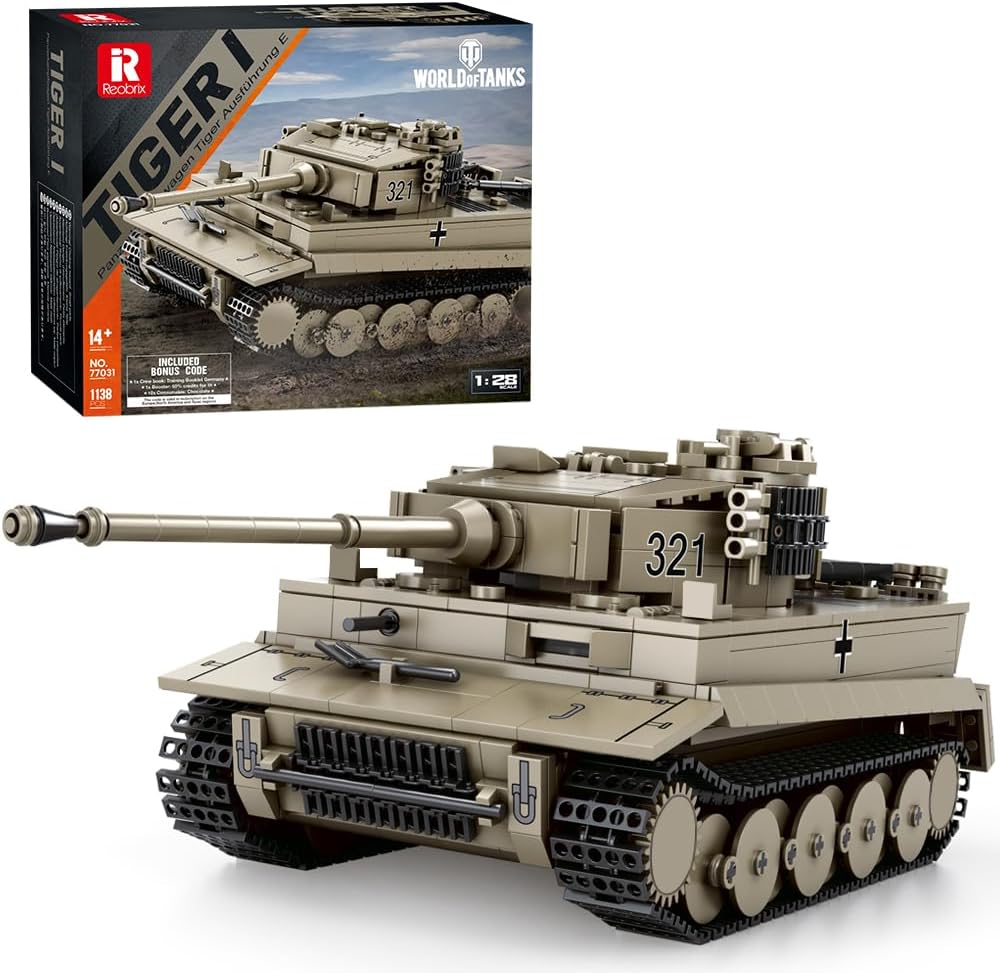 Reobrix 77031 Tiger I Panzer Klemmbaustein Set – 1138 Teile Panzer Modell