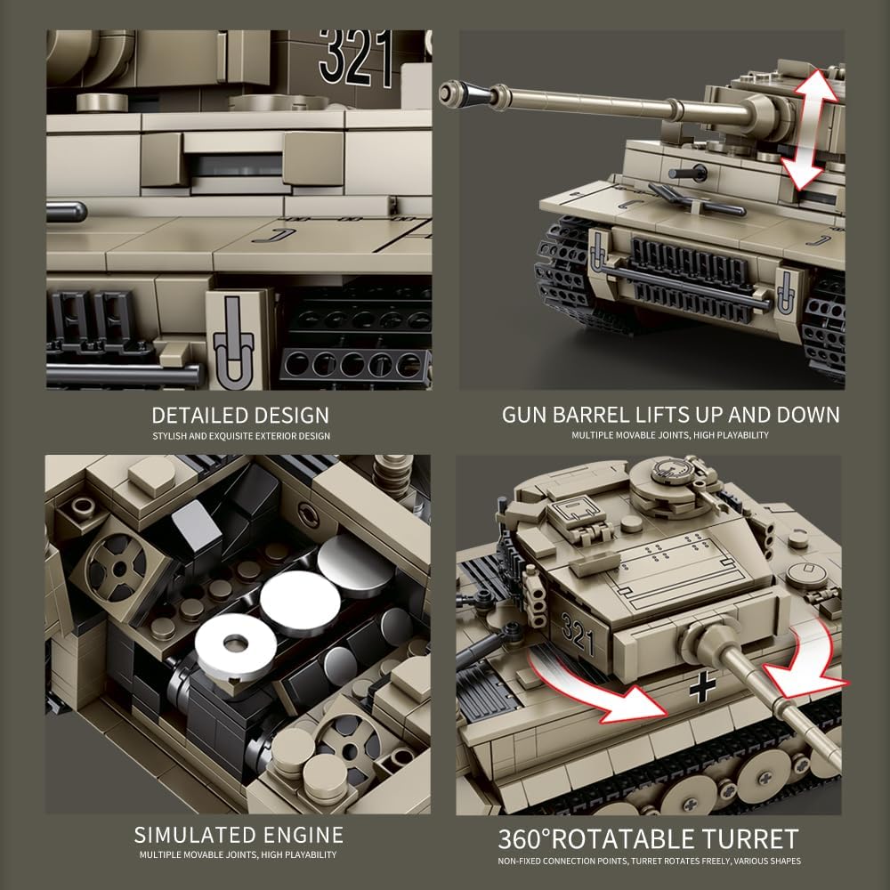 Reobrix 77031 Tiger I Panzer Klemmbaustein Set – 1138 Teile Panzer Modell