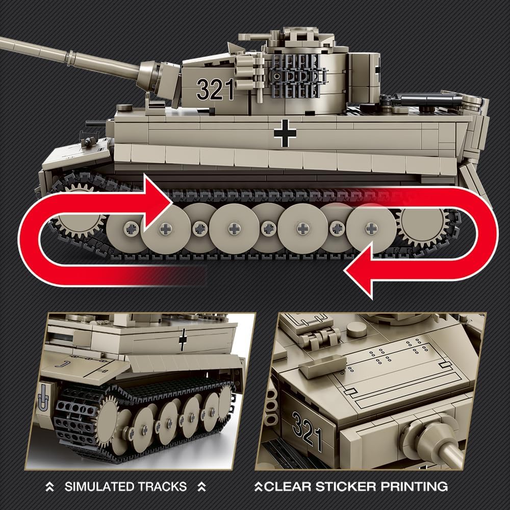 Reobrix 77031 Tiger I Panzer Klemmbaustein Set – 1138 Teile Panzer Modell