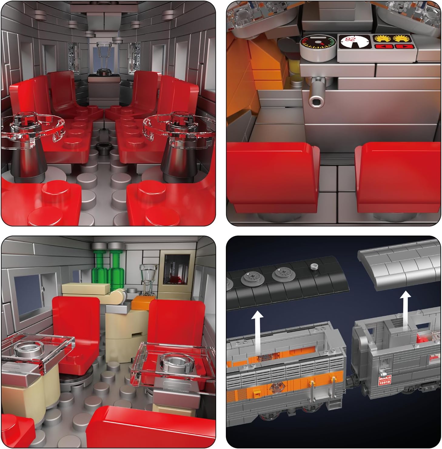 Mould King 12018 USA EMD F7 WP Lokomotive mit 1.541 Teile