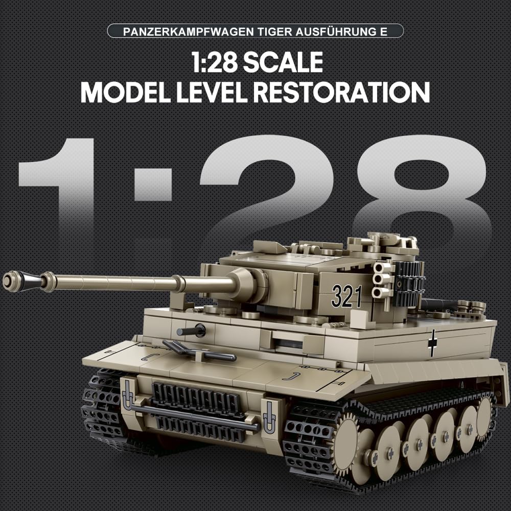 Reobrix 77031 Tiger I Panzer Klemmbaustein Set – 1138 Teile Panzer Modell
