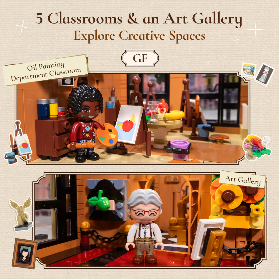 Pantasy 85036 Kunstakademie Baustein Set – Modulares Gebäude Kunstschule mit über 3400 Teilen