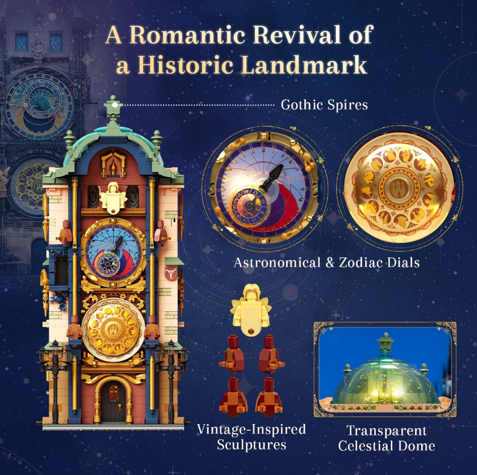 Pantasy 85045 Astronomieturm Baustein Set – Pražský orloj - Prager Rathausuhr Modell mit 2441 Teilen