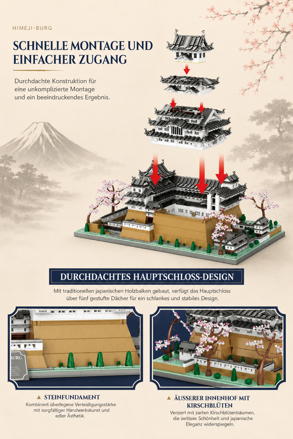 Reobrix 55017 Himeji Castle 7.105 Teile Japan Tempel - Klemmbaustein Set