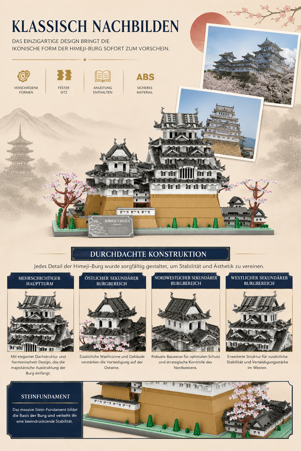 Reobrix 55017 Himeji Castle 7.105 Teile Japan Tempel - Klemmbaustein Set