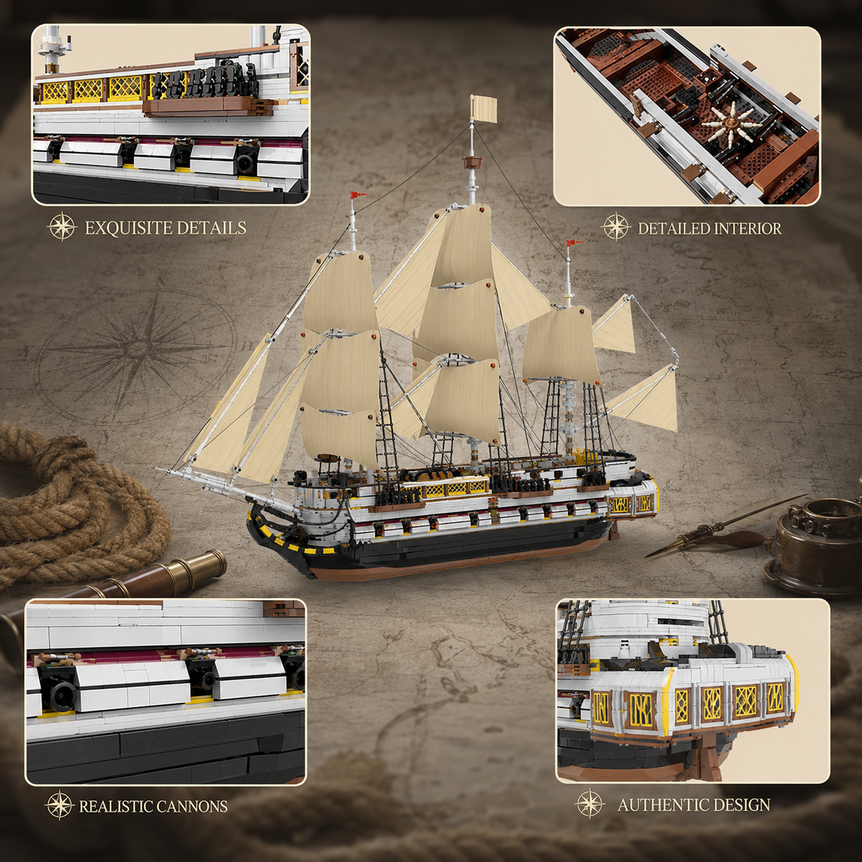 Reobrix 66048 HMS Endeavour Segelschiff 3.555 Teile - Klemmbaustein Set