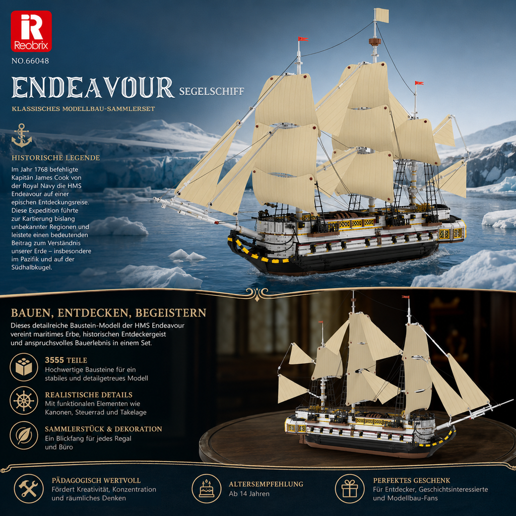Reobrix 66048 HMS Endeavour Segelschiff 3.555 Teile - Klemmbaustein Set