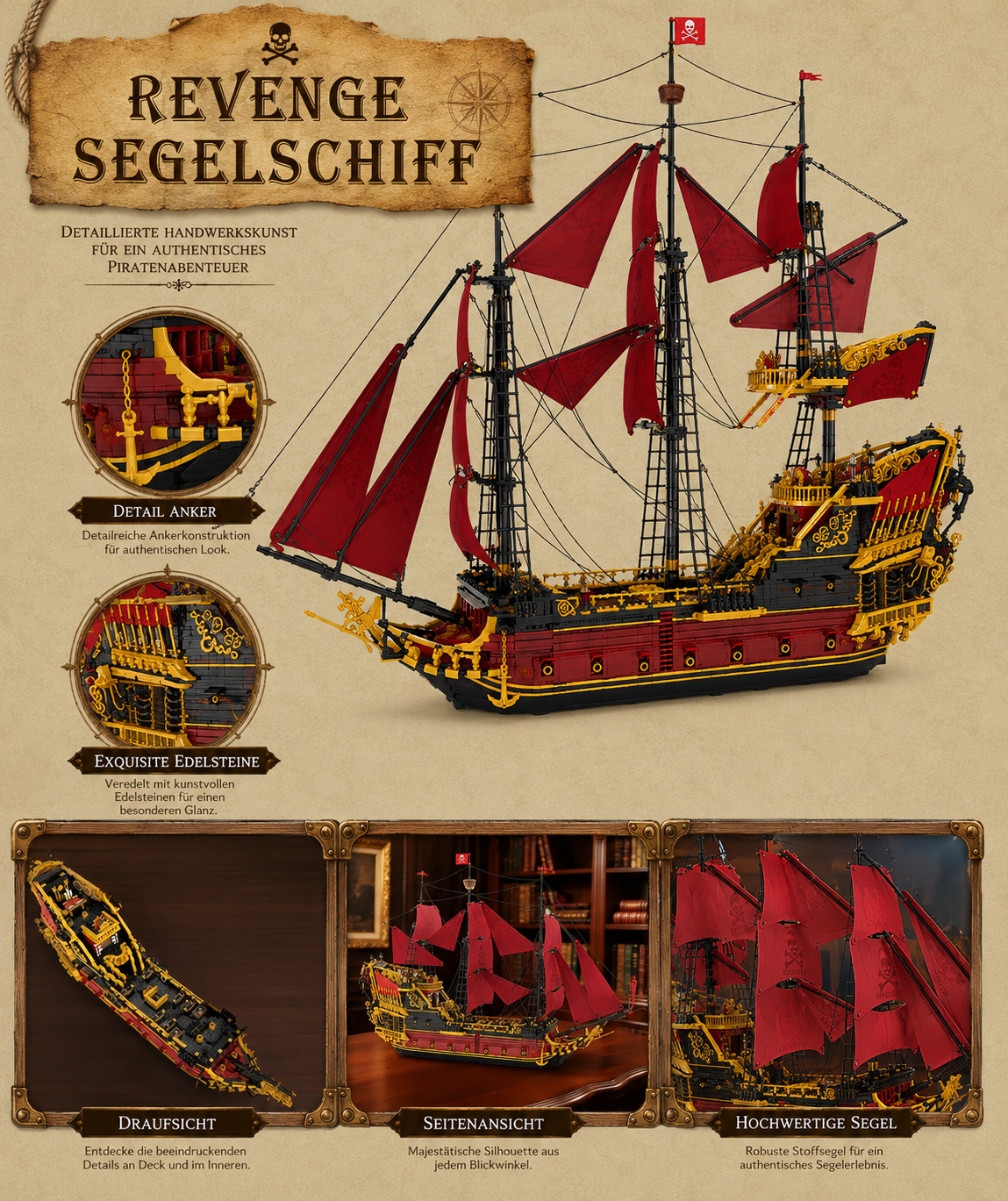 Reobrix 66048 Revenge Segelschiff 5.666 Teile - Klemmbaustein Set