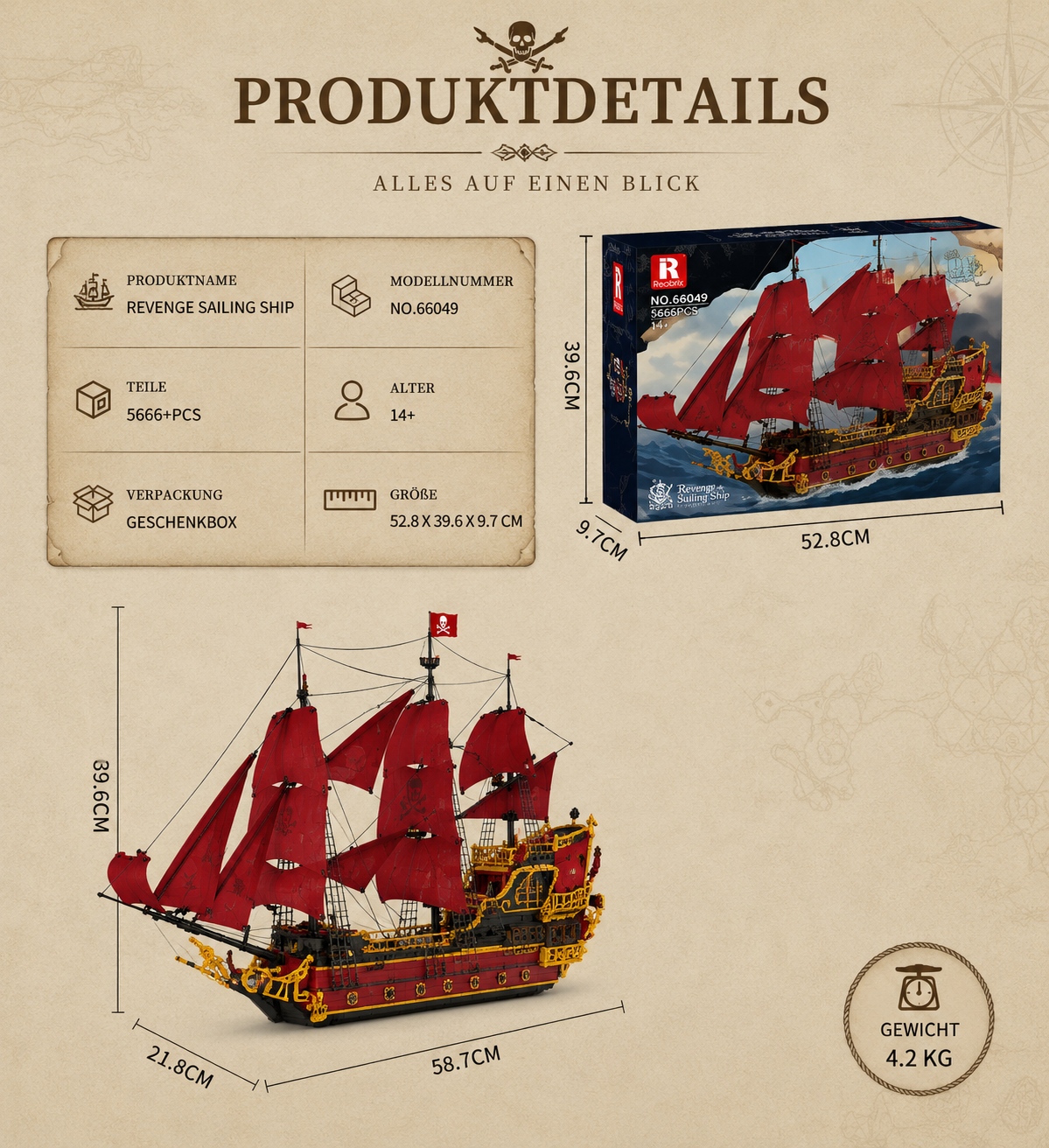 Reobrix 66048 Revenge Segelschiff 5.666 Teile - Klemmbaustein Set