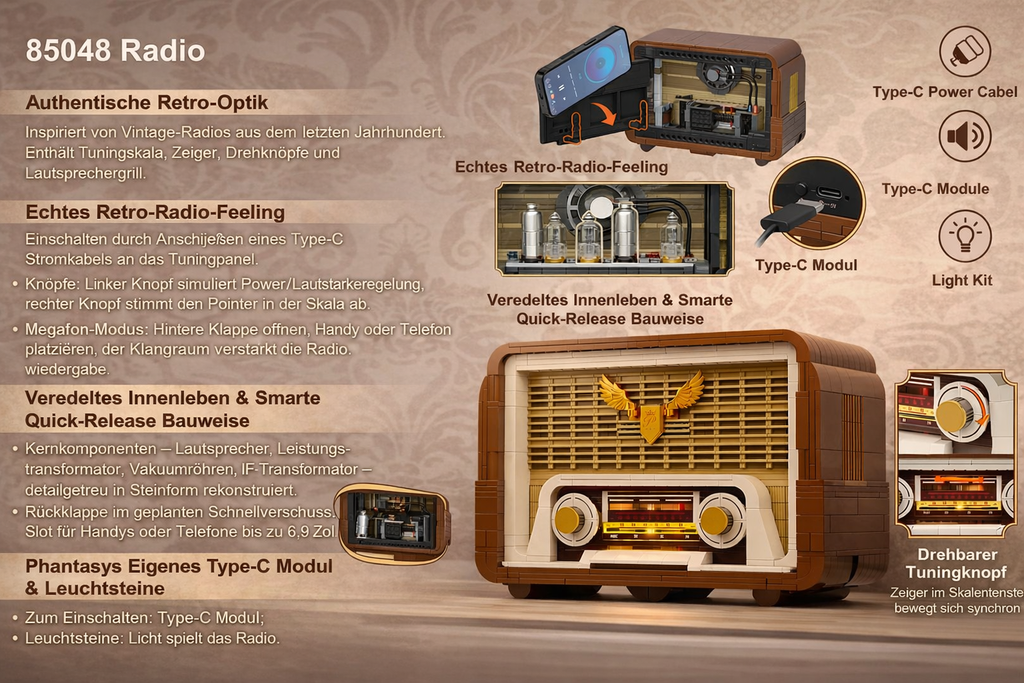 Pantasy 85048 Retro Radio Baustein Modell – Vintage Musikplayer, 811 Teile