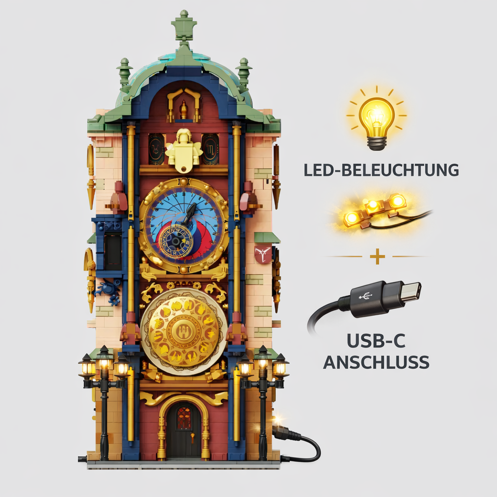Pantasy 85045 Astronomieturm Baustein Set – Pražský orloj - Prager Rathausuhr Modell mit 2441 Teilen