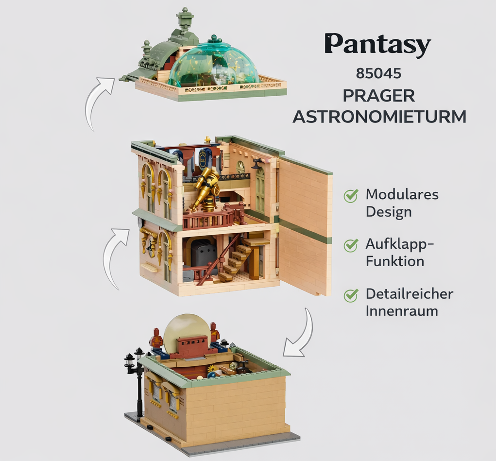 Pantasy 85045 Astronomieturm Baustein Set – Pražský orloj - Prager Rathausuhr Modell mit 2441 Teilen
