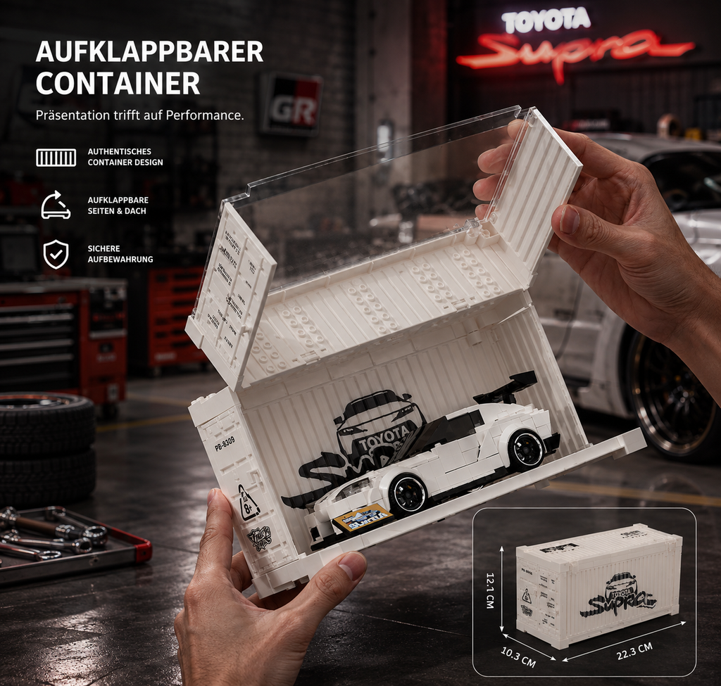 Bole Brick PB8808 Toyota Supra Baustein Set mit Display-Container – 367 Teile Power Brick