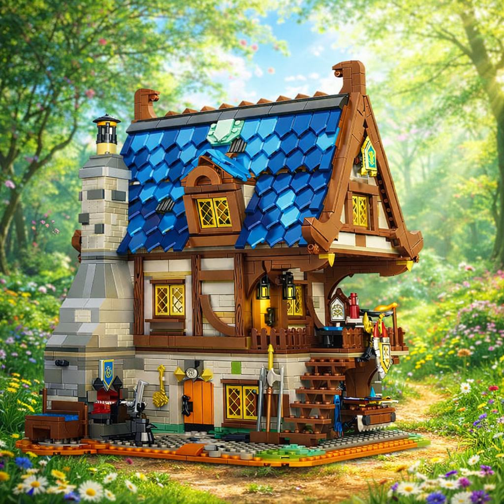 Reobrix 66005 Mittelalterliche Schmiede Klemmbaustein Set – 2366 Teile Diorama Werkstatt Modell