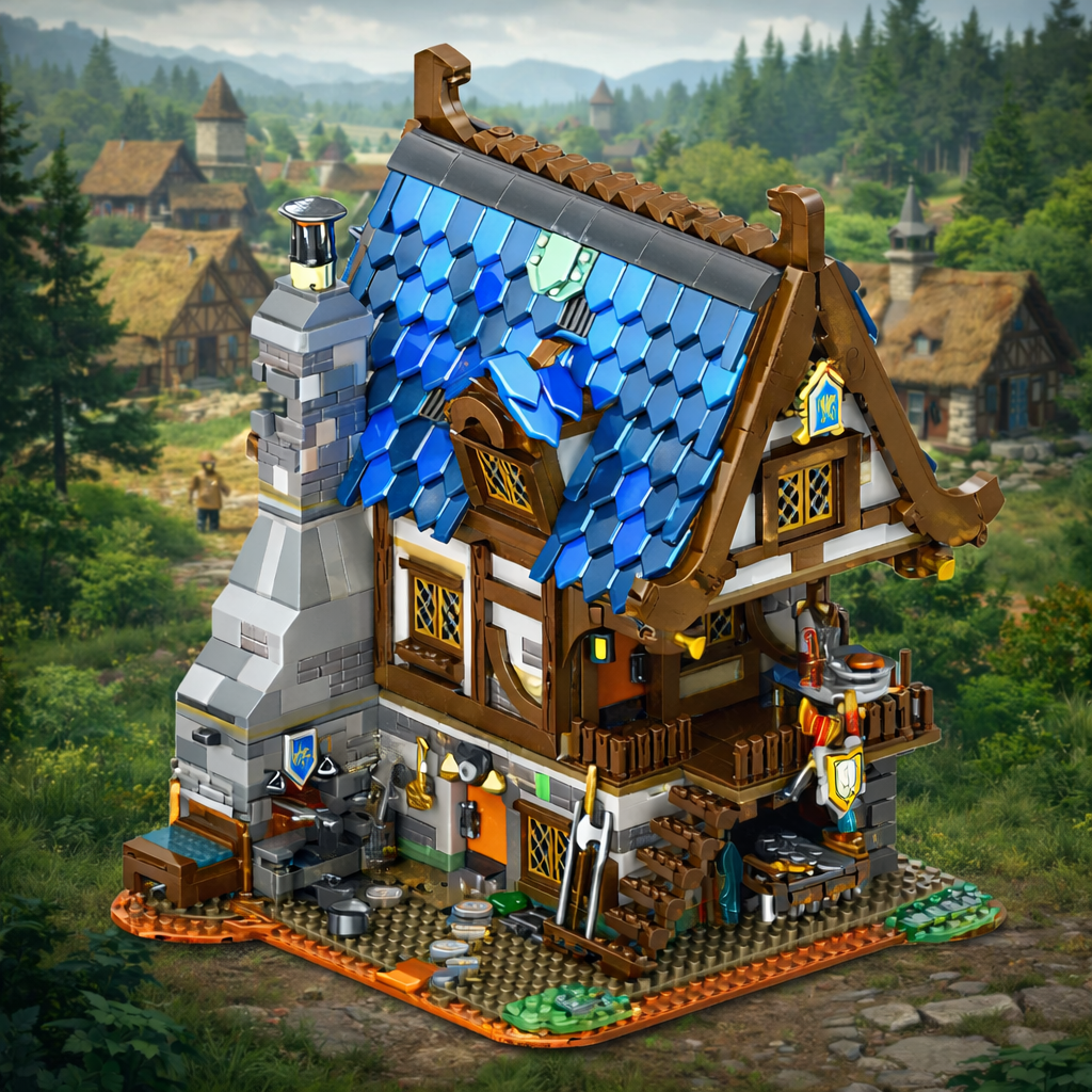 Reobrix 66005 Mittelalterliche Schmiede Klemmbaustein Set – 2366 Teile Diorama Werkstatt Modell