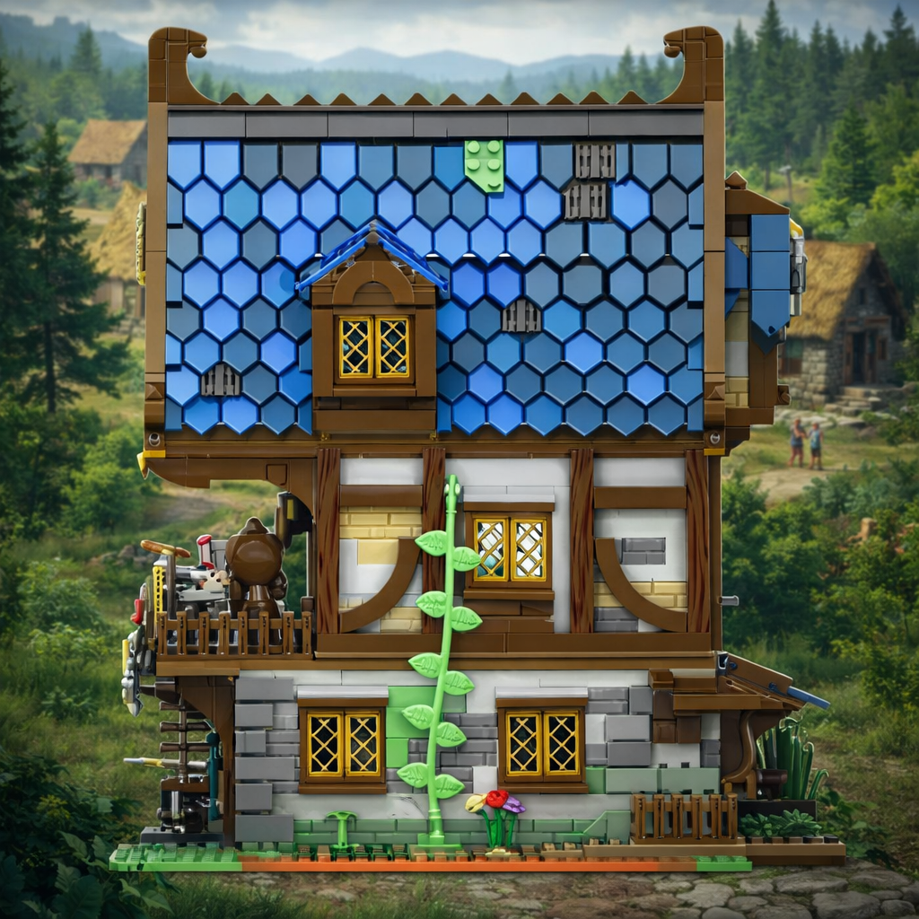 Reobrix 66005 Mittelalterliche Schmiede Klemmbaustein Set – 2366 Teile Diorama Werkstatt Modell