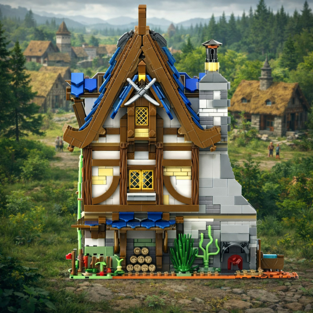 Reobrix 66005 Mittelalterliche Schmiede Klemmbaustein Set – 2366 Teile Diorama Werkstatt Modell