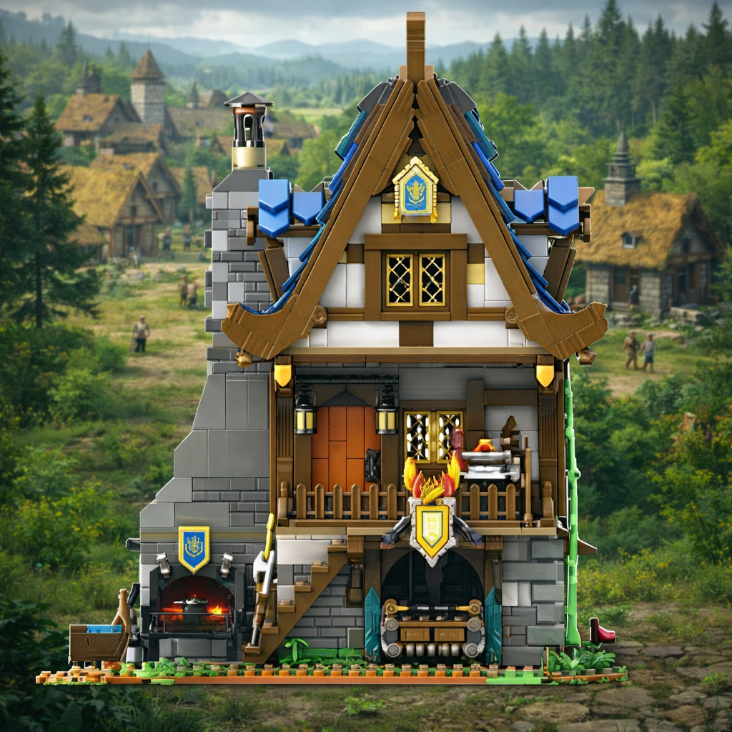 Reobrix 66005 Mittelalterliche Schmiede Klemmbaustein Set – 2366 Teile Diorama Werkstatt Modell