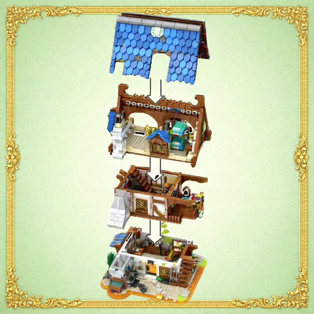 Reobrix 66005 Mittelalterliche Schmiede Klemmbaustein Set – 2366 Teile Diorama Werkstatt Modell