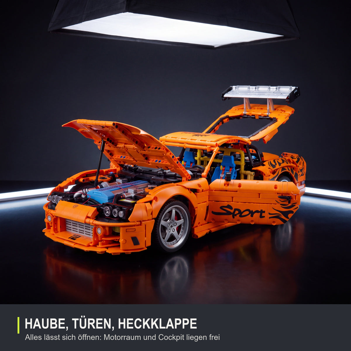 Bole Brick YC23049 Toyota Supra A80 mit geöffneter Haube, Türen und Heckklappe