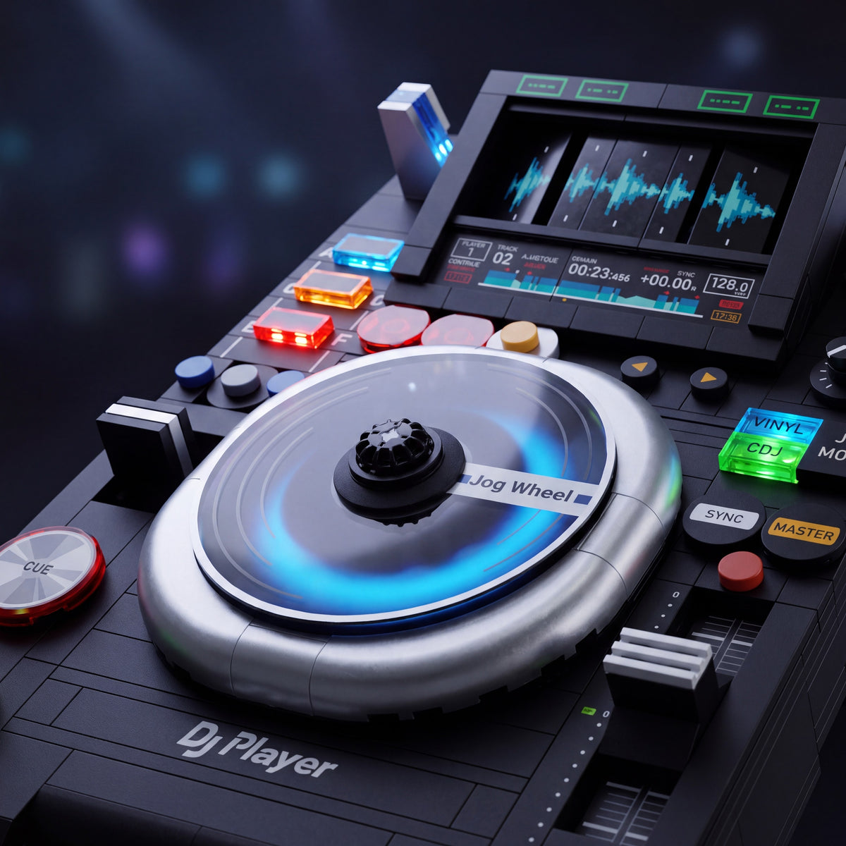Jogwheel und Bildschirm des DJ Players
